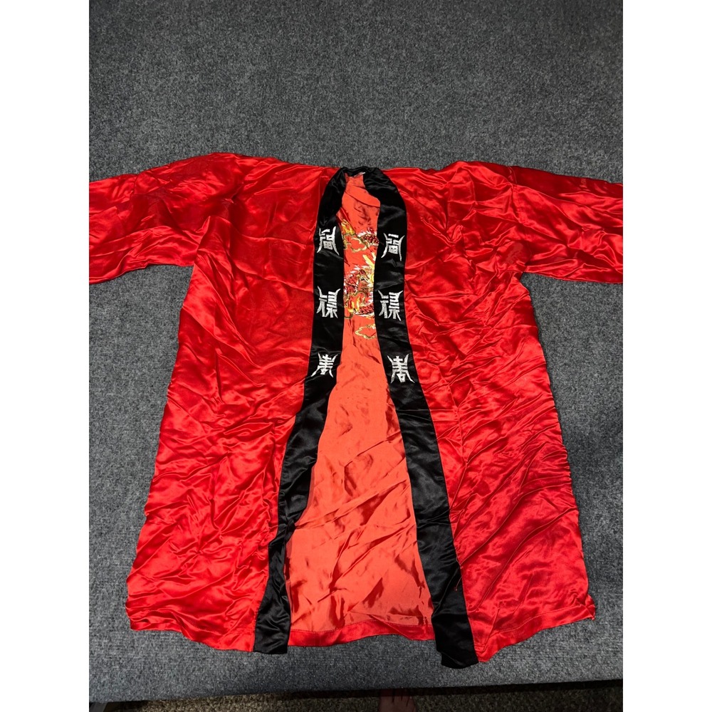 Pearls Red Silk Dragon Embroidered Kimono Robe Size 12 Vintage Style
